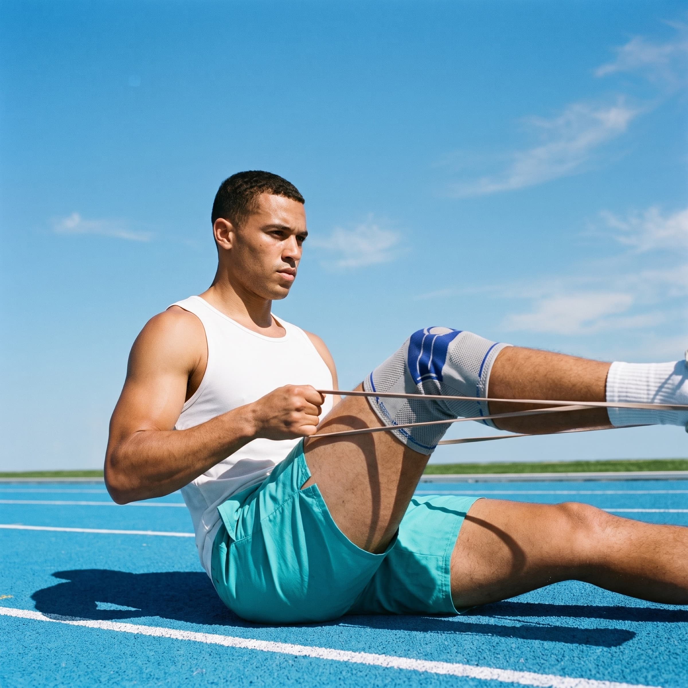 Athlete rebuilding knee strength on the track