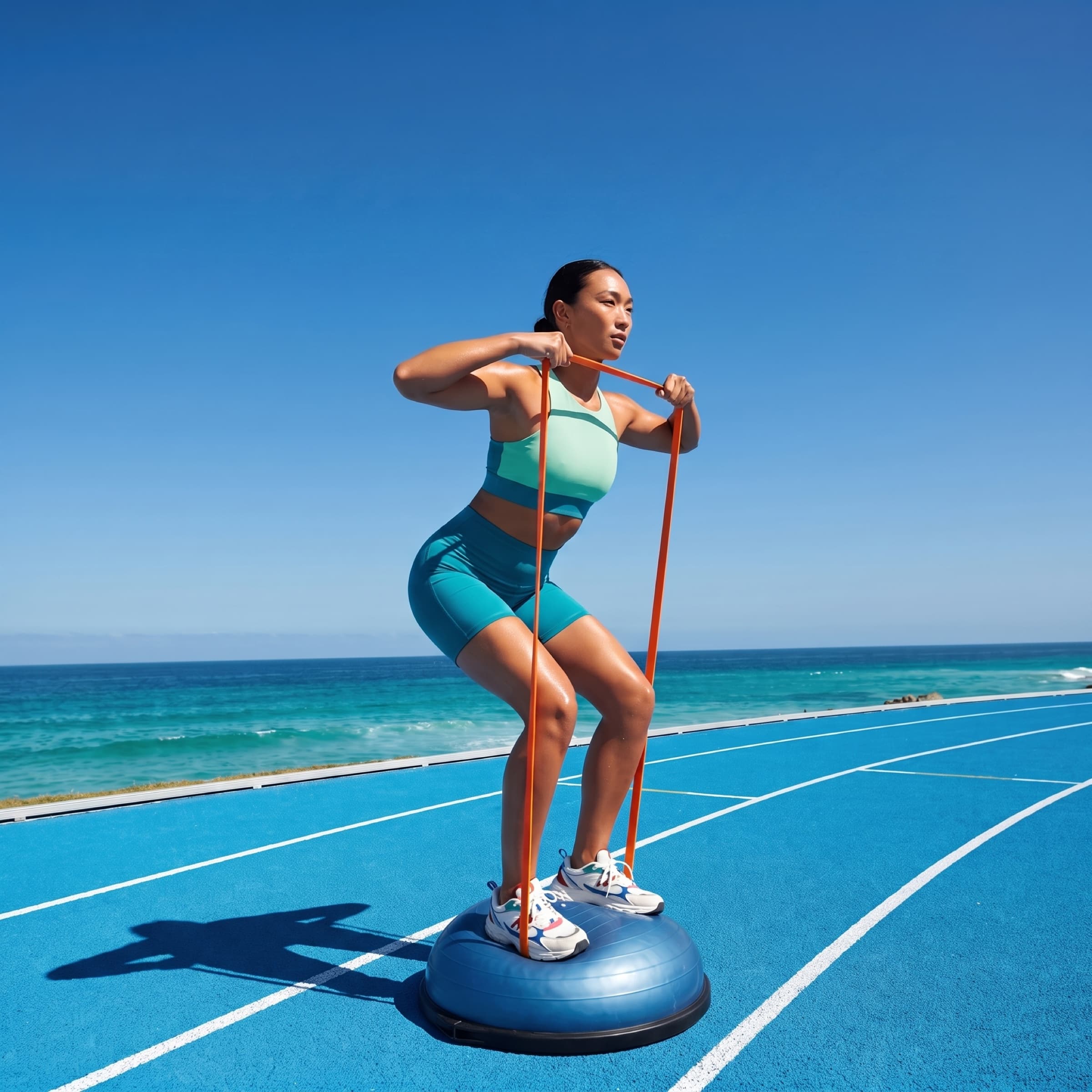 Athlete building balance and strength on a Bosu trainer